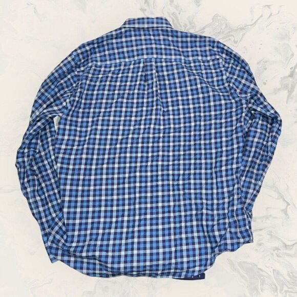 Peter Millar Blue Plaid Cotton Cashmere Long Sleeve Button Down Shirt Mens Large - Picture 7 of 7